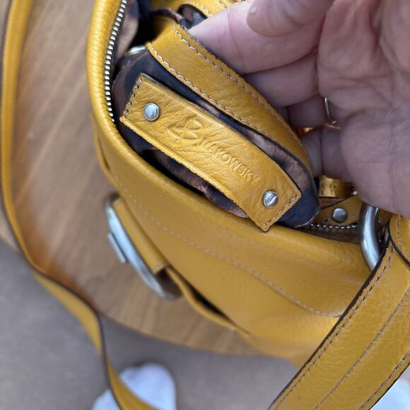 B. Makowsky Yellow Soft Pebbled Leather Crossbody Convertible Strap Bag Purse - Picture 8 of 8